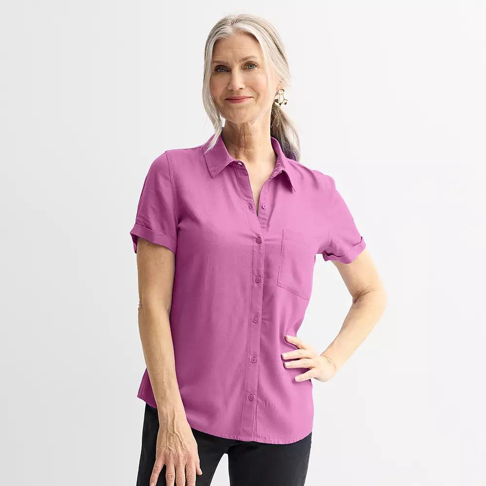 Women's Croft & Barrow® Camp Shirt, Size: XXL, Pink Wonder Product Image