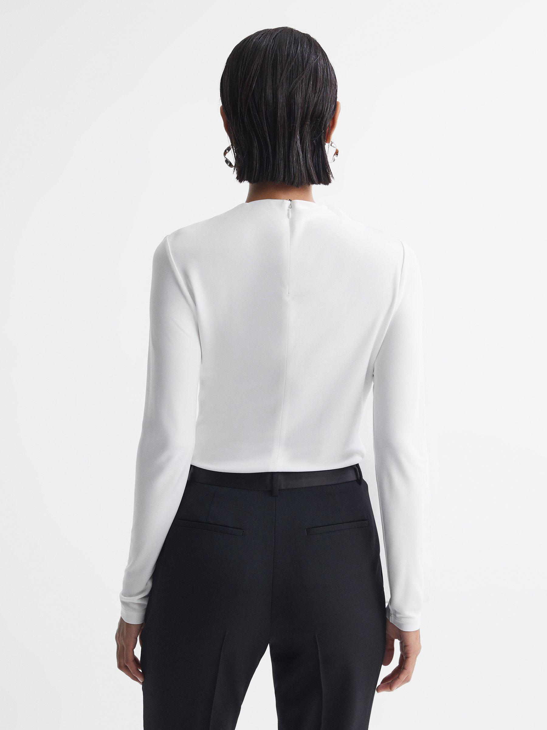 Long Sleeve Bow T-Shirt in White Product Image