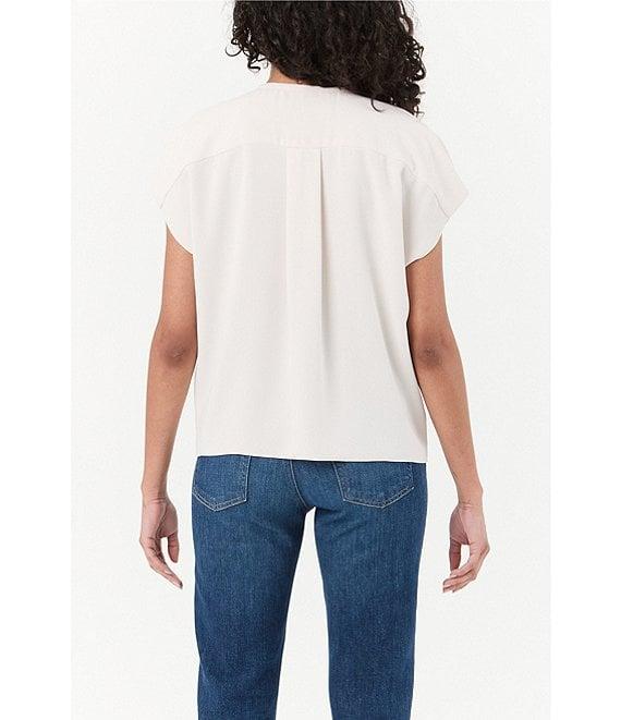 Trina Turk Hasil Georgette Zip Round Neck Short Sleeve Blouse Product Image