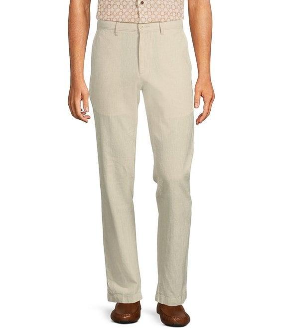 Roundtree & Yorke Andrew Fit Flat Front Solid Linen Chinos Product Image