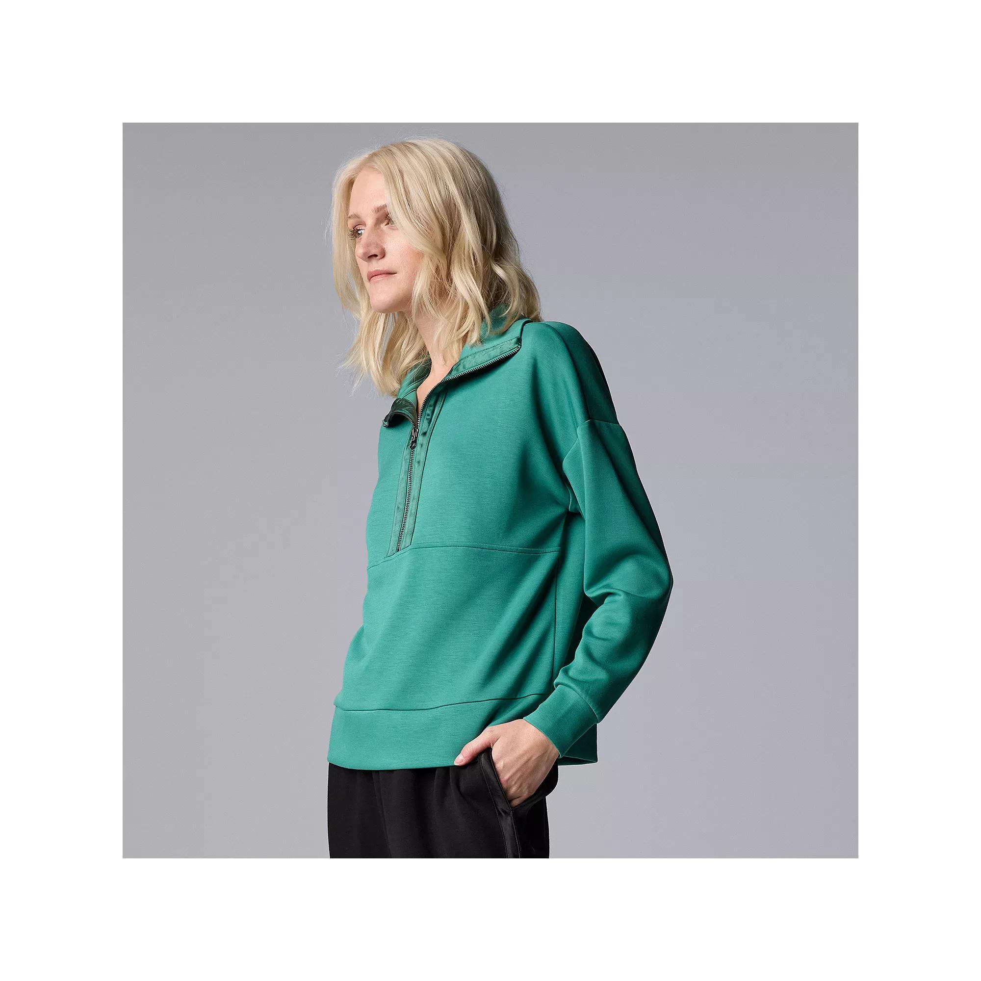 Women's Simply Vera Vera Wang Satin Trim Scuba Half-Zip Pullover, Size: XS, Alpine Frost Product Image