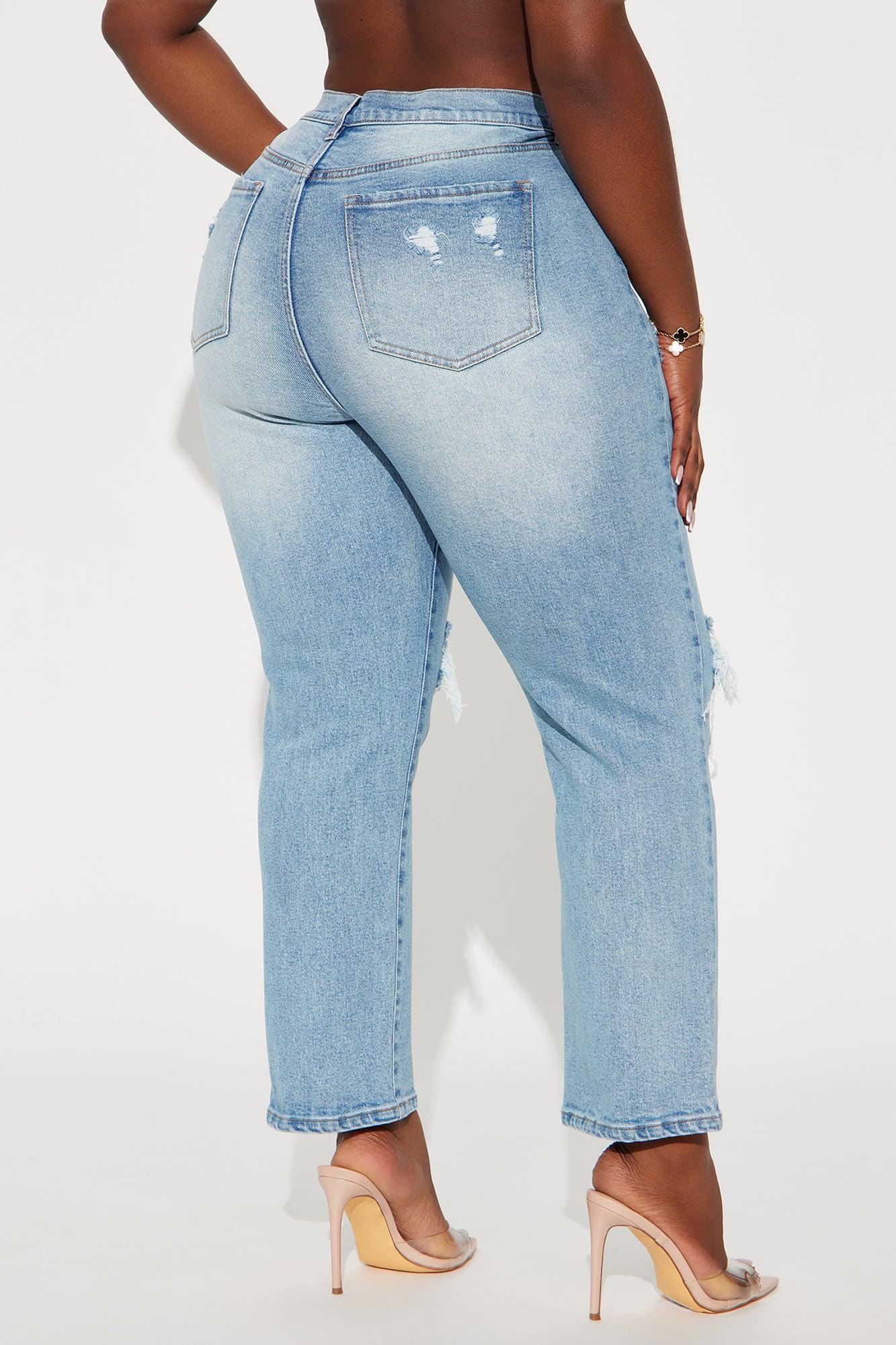 Petite As You Please Ripped Straight Leg Jeans - Light Blue Wash Product Image