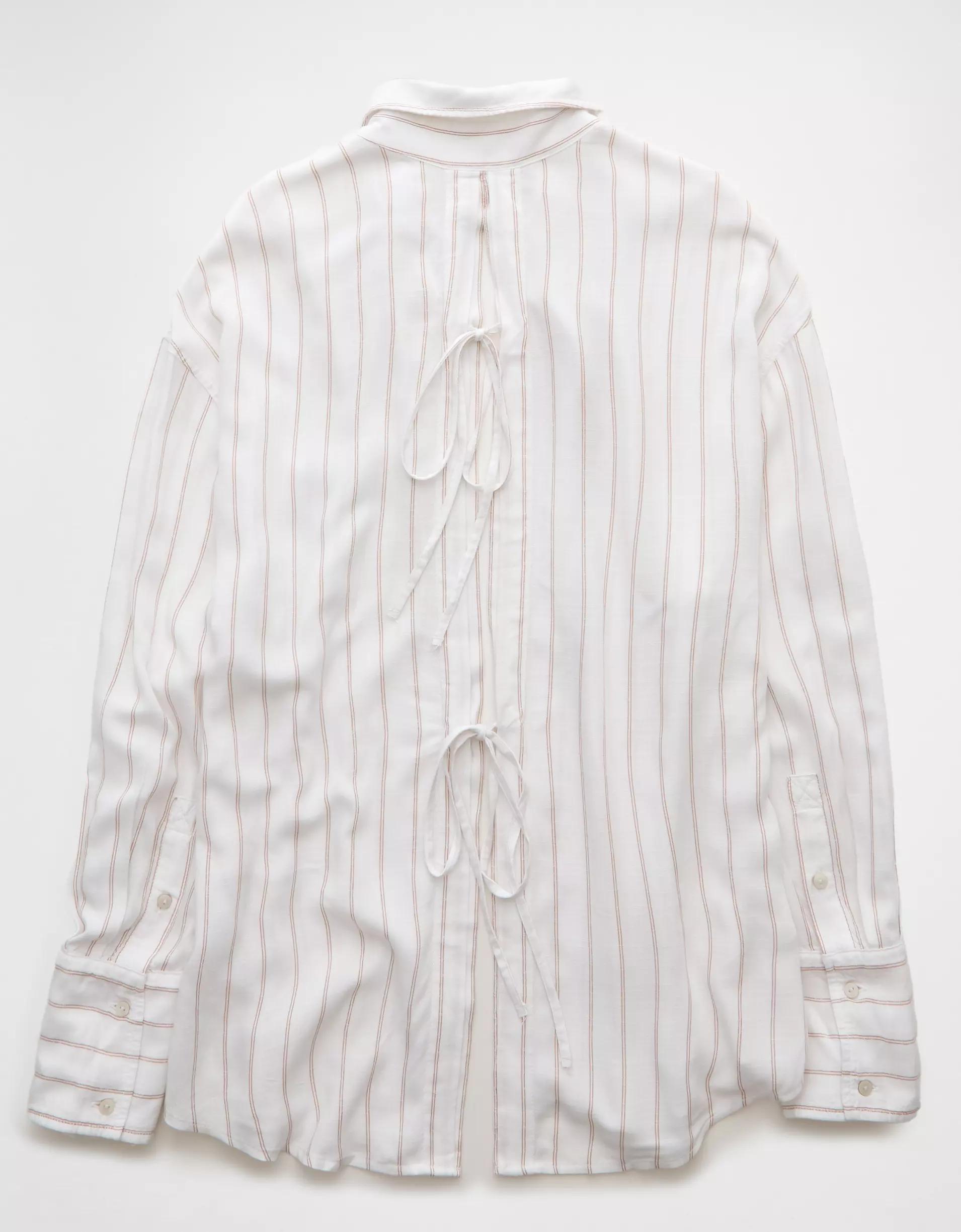 AE Long-Sleeve Tie Back Button-Up Shirt Product Image