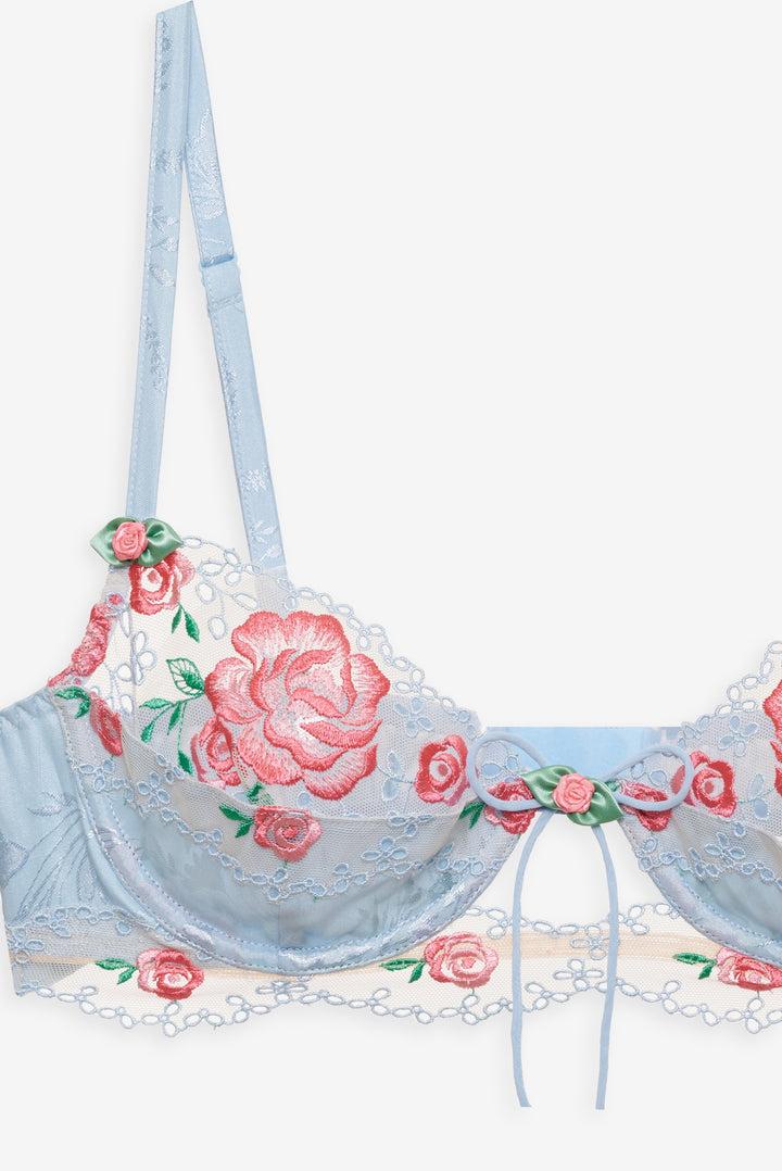Vintage Rose Eyelet Bra — Blue Product Image