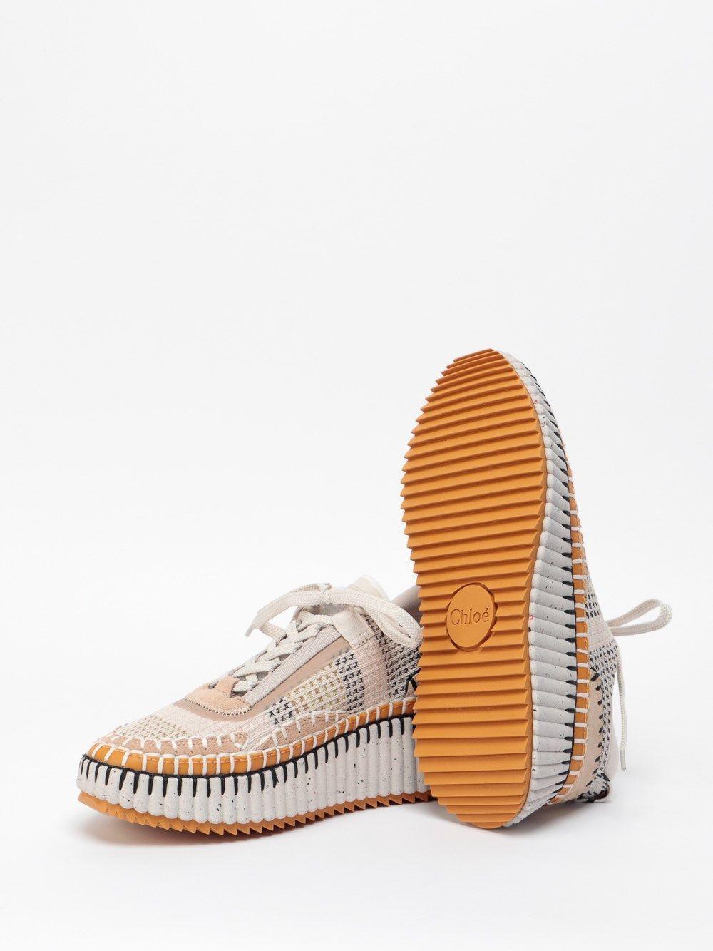 CHLOÉ Nama Embroidered Suede And Recycled-mesh Sneakers In Biscotti Beige Product Image