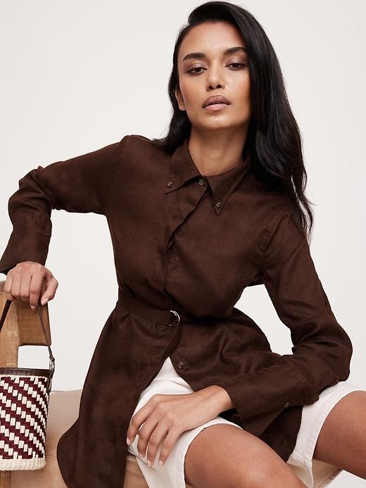 Linen Belted Tunic Shirt Product Image