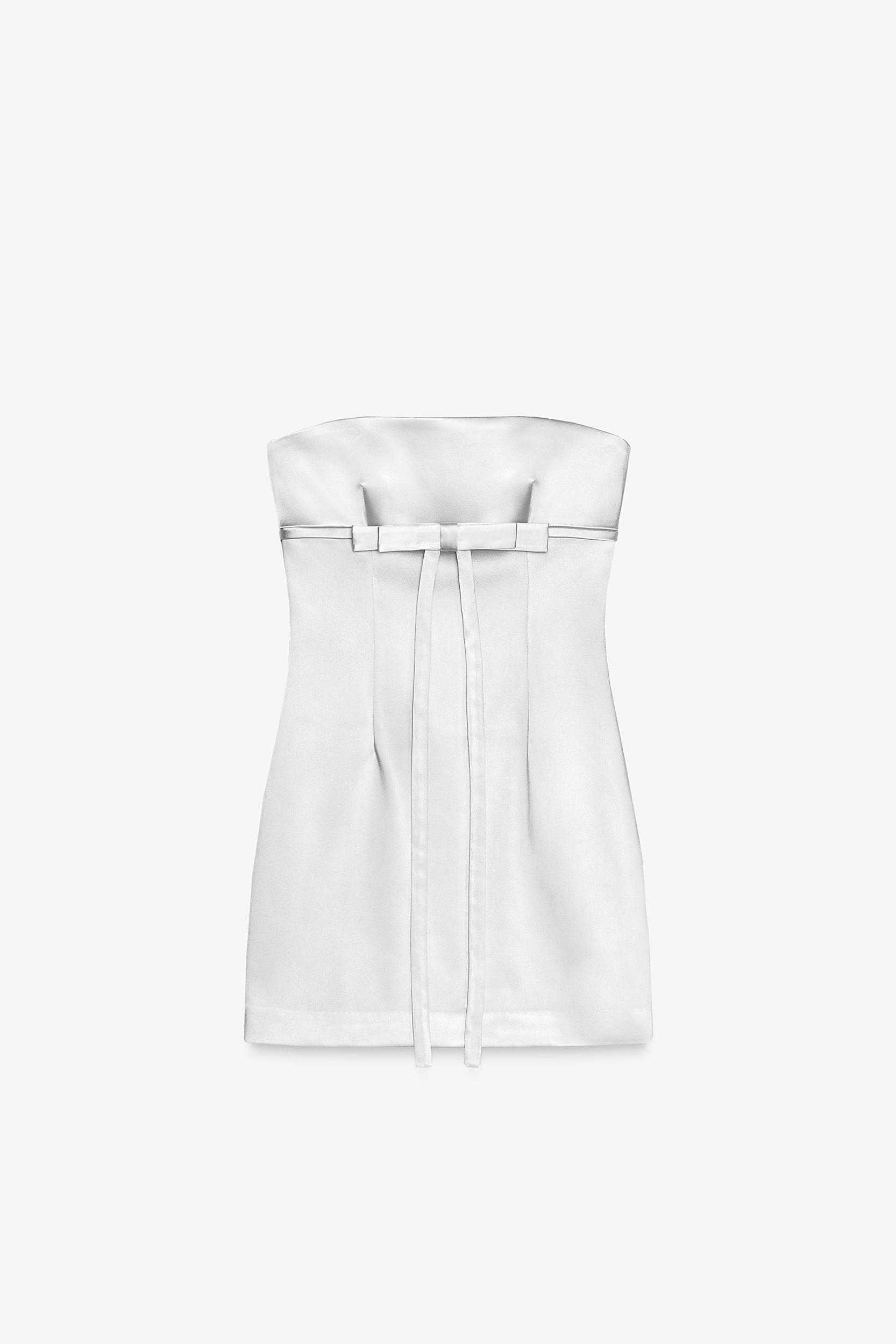 STRAPLESS SATIN DRESS WITH BOW Product Image