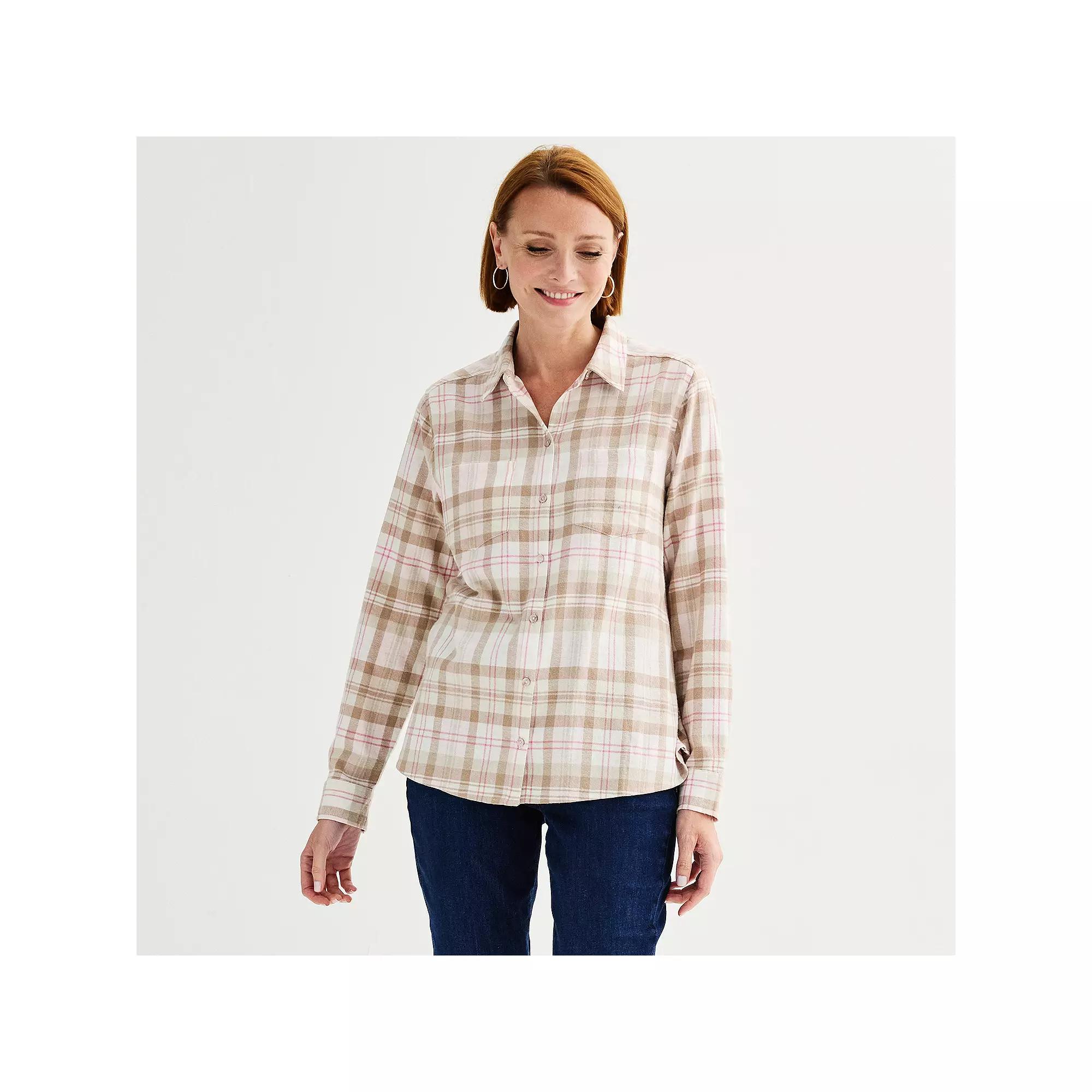 Petite Croft & Barrow® The Extra Soft Plaid Flannel Shirt, Women's, Size: XS Petite, Pink Color Plaid Product Image