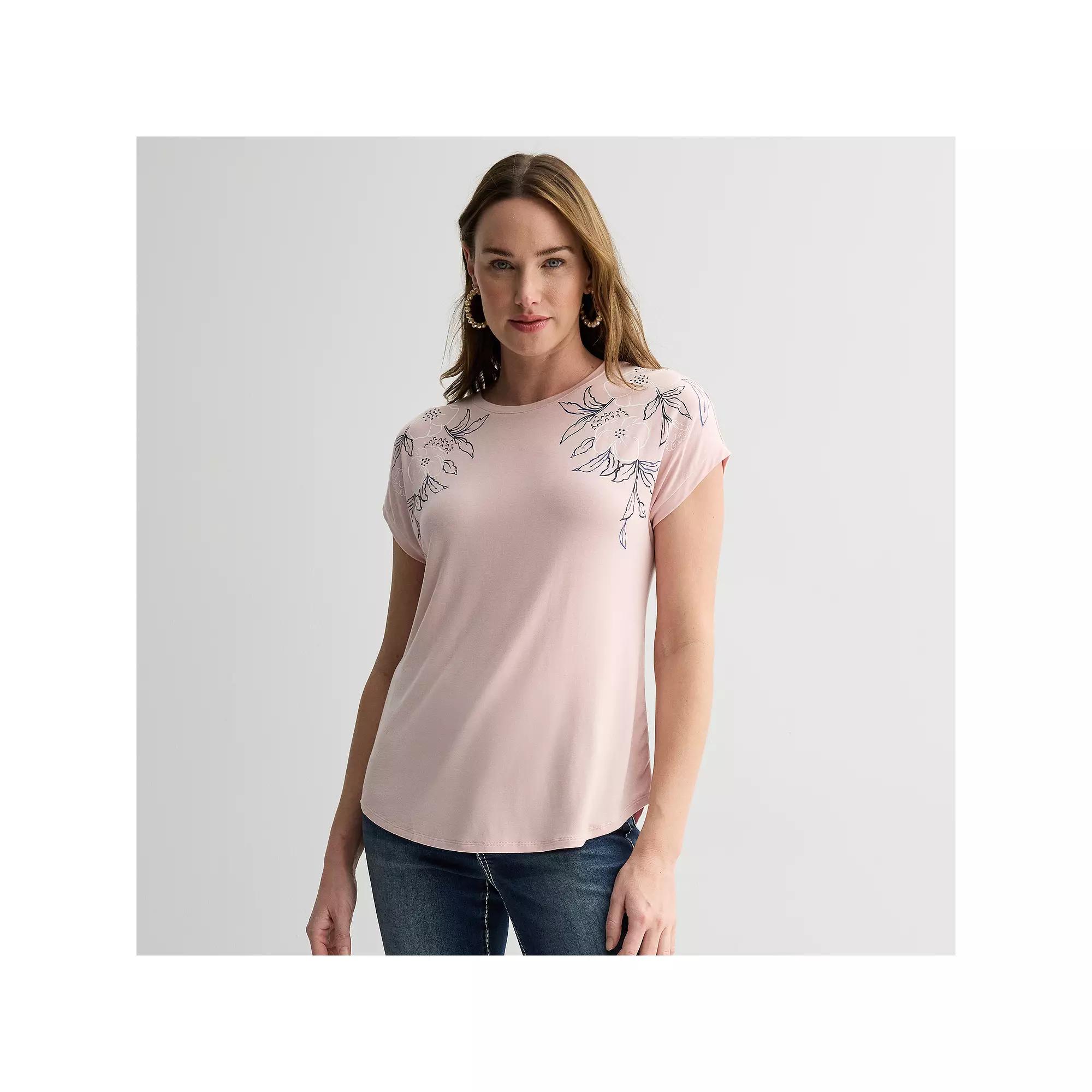 Women's Apt. 9® Short Sleeve Embellished Top, Size: XS, Ballerina Dance Product Image