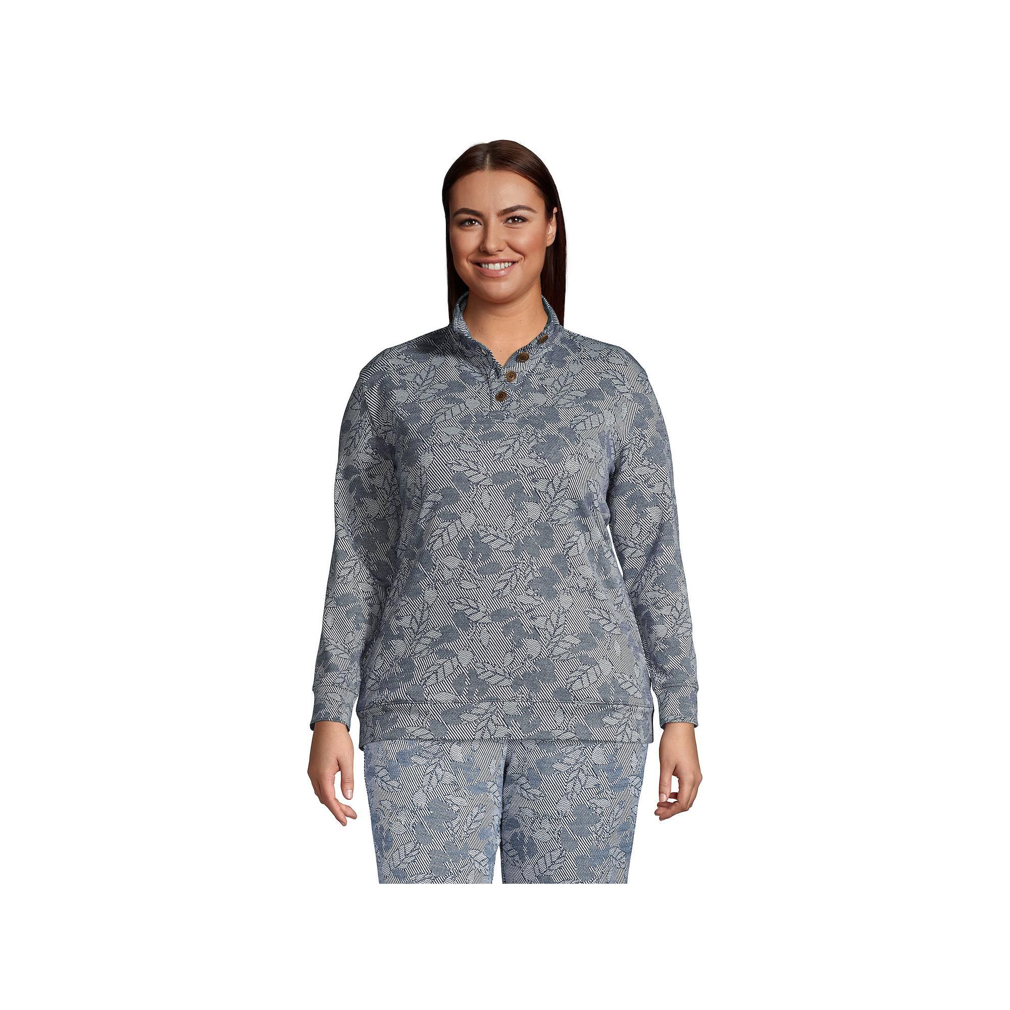 Plus Size Lands' End Long Sleeve Sport Knit Pullover, Women's, Size: 3XL, Blue Chevron Floral Product Image