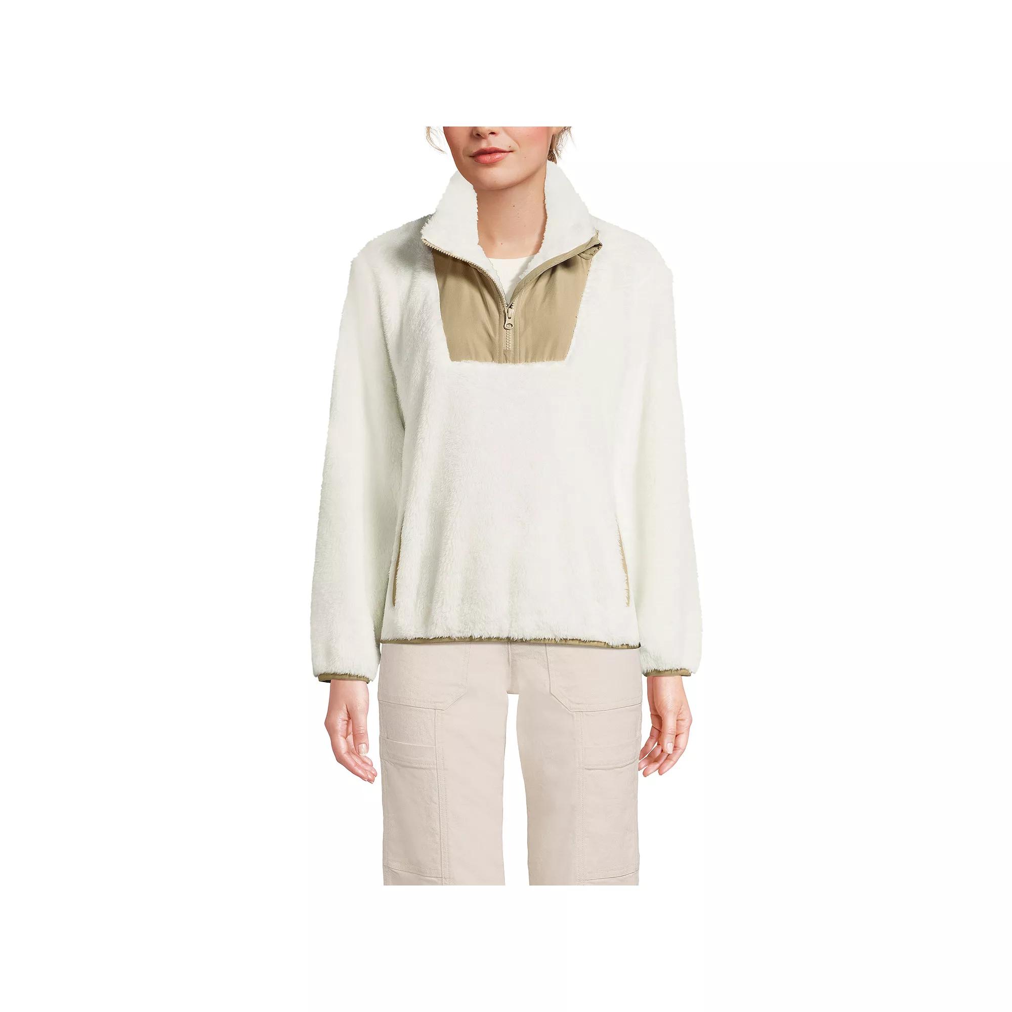 Women's Lands' End Quarter-Zip Cozy Sherpa Fleece Pullover, Size: XL, Ivory Desert Product Image