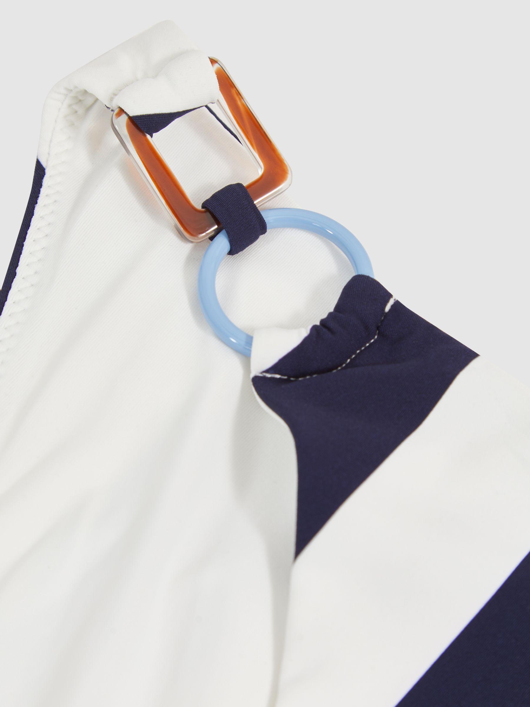 Stripe Ring-Detail Bikini Bottoms in Navy/Brown Product Image