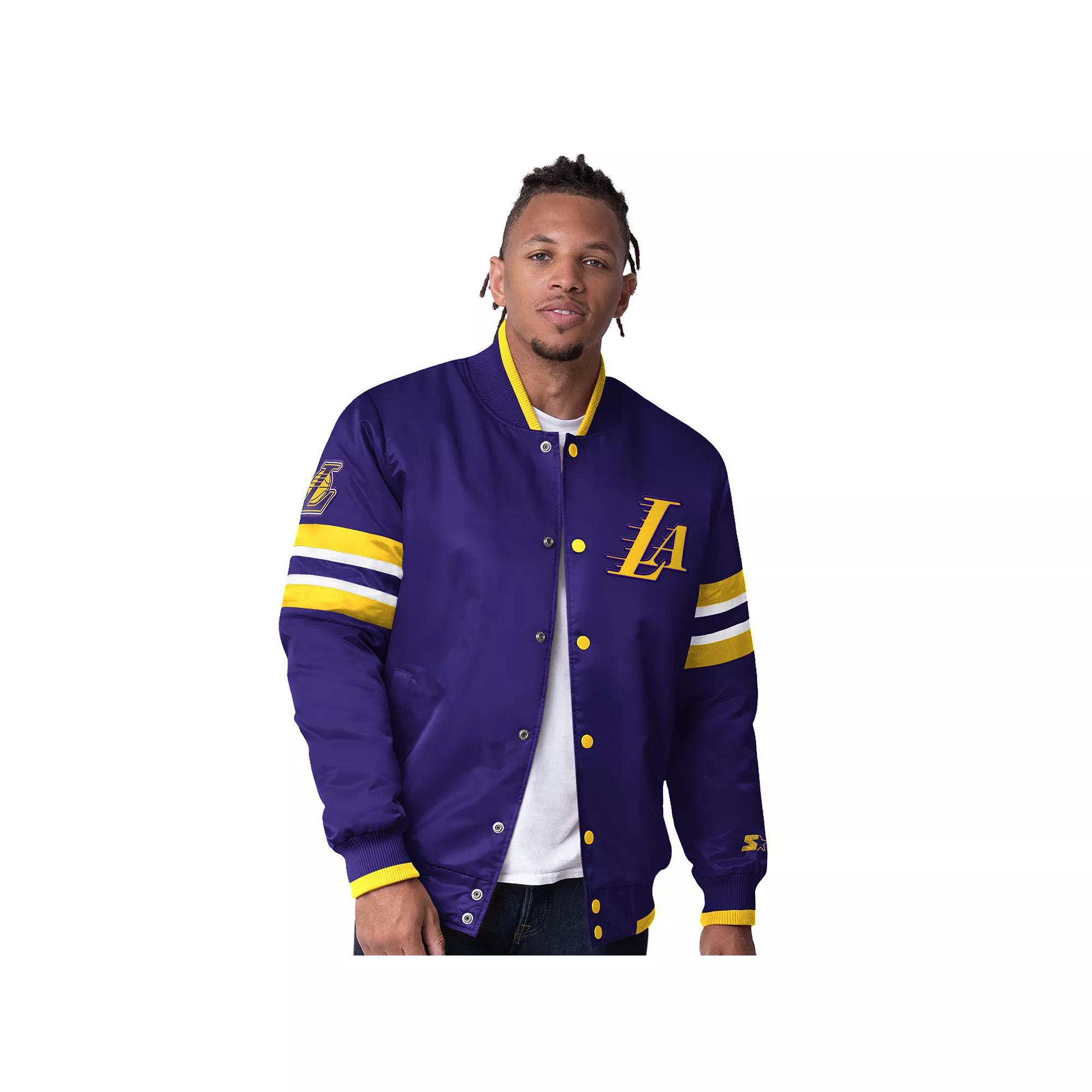 Men's Starter Purple Los Angeles Lakers Scout Varsity Satin Full-Snap Jacket,  Product Image