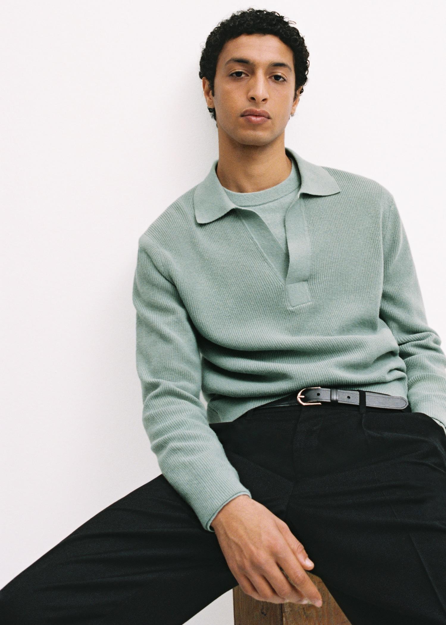 Knitted wool blend polo sweater - Men | MANGO USA Product Image