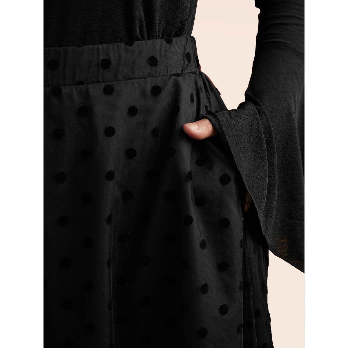 Plus Size Polka Dot Textured A-Line Midi Skirt Women Black Elegant See through No stretch Side seam pocket Everyday Skirts BloomChic 18-20/2X Product Image