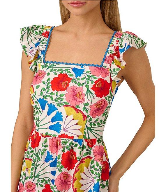Adrianna by Adrianna Papell Floral Print Square Neck Sleeveless A-Line Mini Dress Product Image
