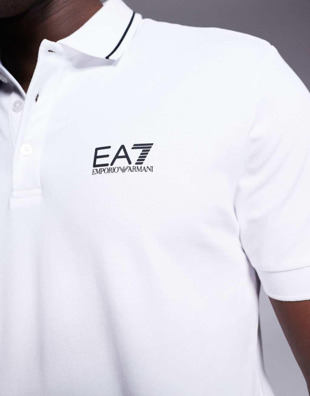 Armani EA7 short sleeve tipped logo polo shirt in white Product Image