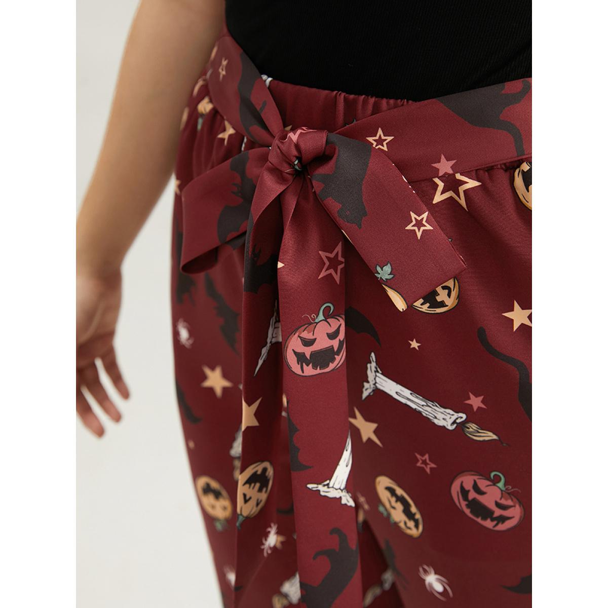 Plus Size Halloween Graphic Belted Flare Leg Pants Women Multicolor Elegant Flare Leg High Rise Festival-Halloween Pants BloomChic 28/5X Product Image