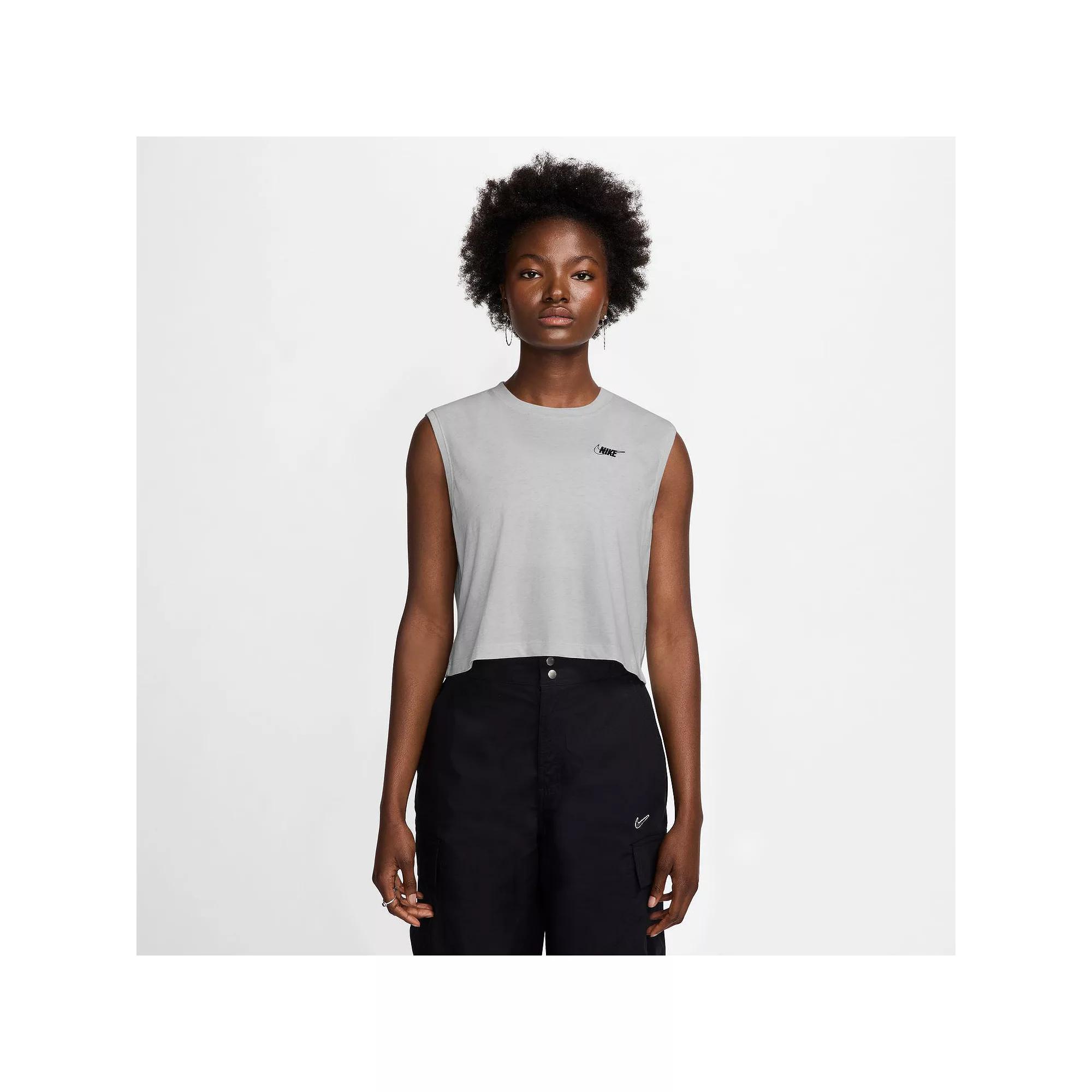 Women's Nike Sportswear Club Sleeveless Crop Logo Tee, Size: XS, Birch Grey Product Image