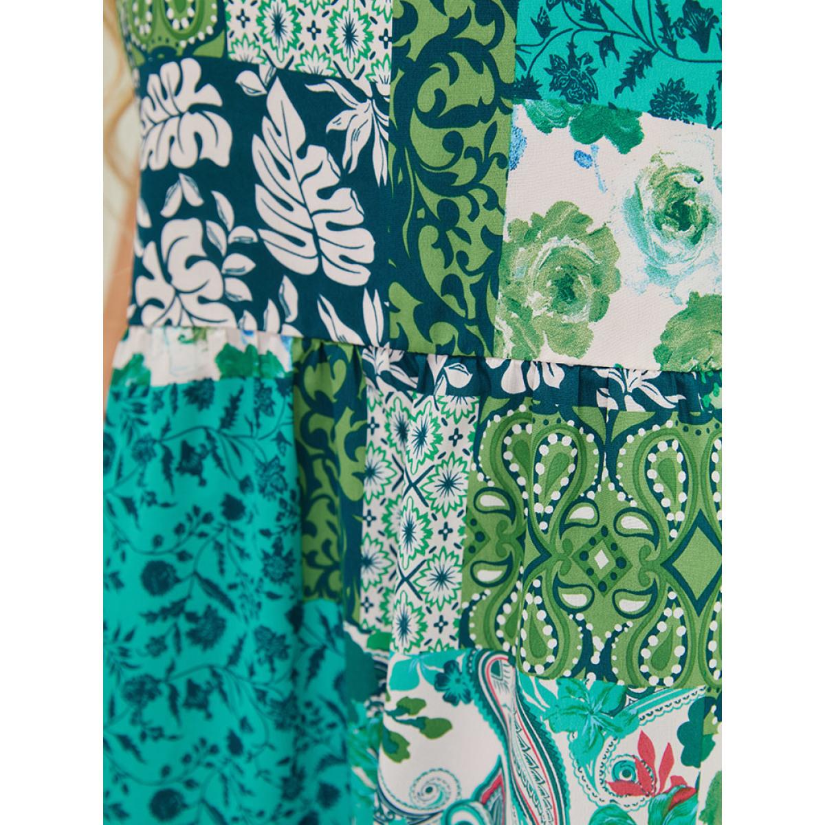 Plus Size Pixel Flower Pocket Ruffle Hem Cami Dress Multicolor Women Vacation Adjustable Straps Spaghetti Strap Sleeveless Curvy Midi Dress BloomChic 18-20/2X Product Image