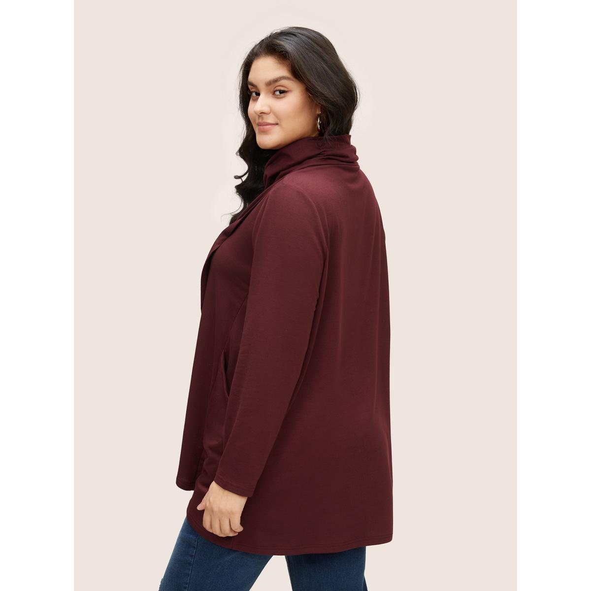 Plus Size Solid Turtleneck Pocket Wrap Hem Sweatshirt Women Burgundy Casual Non Turtleneck Everyday Sweatshirts BloomChic 10/M Product Image