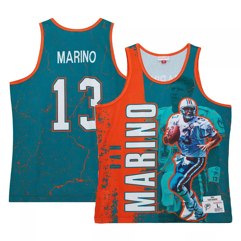 Men's Mitchell & Ness Dan Marino Aqua Miami Dolphins 1990 Player Burst Tank Top,  Product Image
