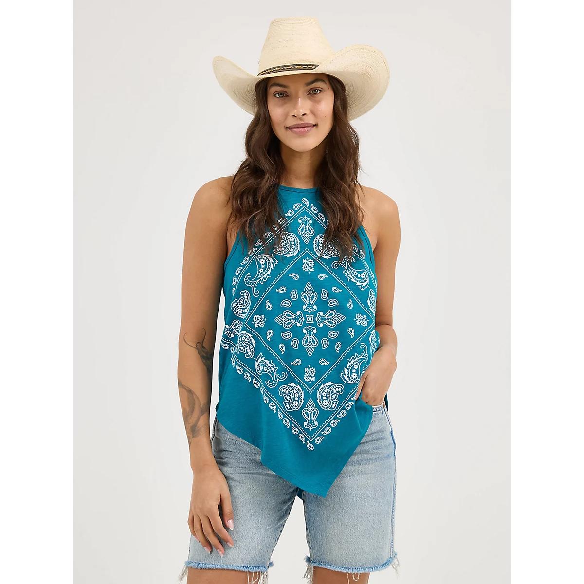 Women's Wrangler Bandana Diamond Front Tank in Washed Product Image