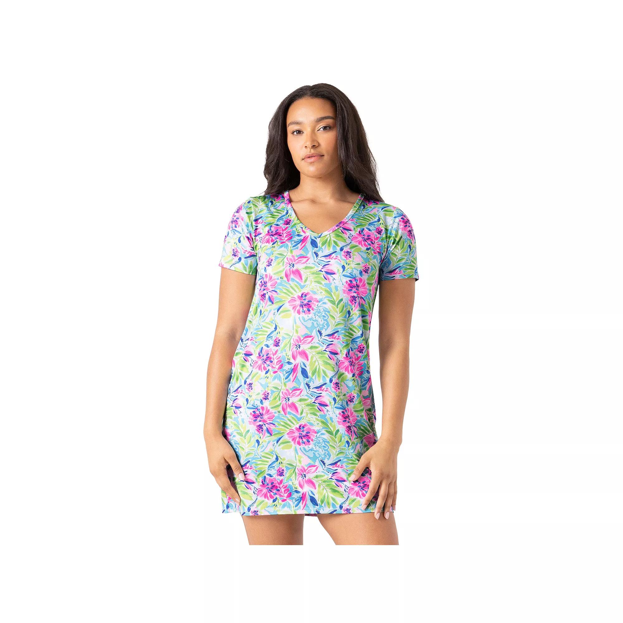 Women's Stella Parker Short Sleeve Cover-Up Swim Dress, Size: XL, Waterlily Waves Product Image