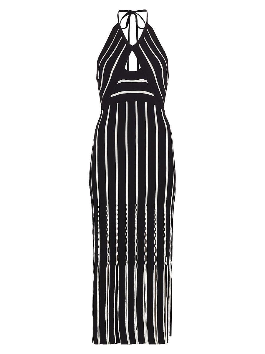 Womens Frida Fringed Striped Cotton Halterneck Midi-Dress Product Image