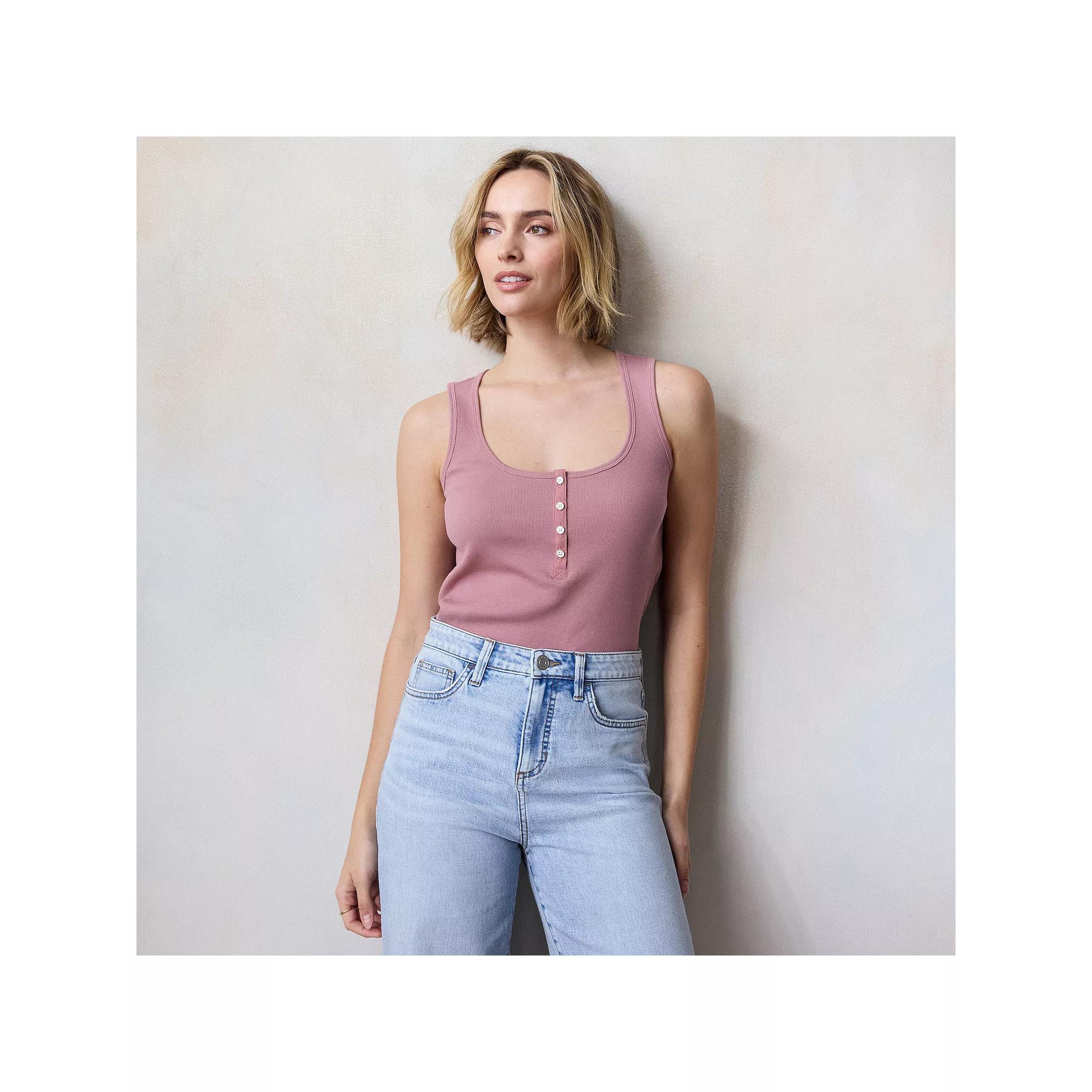 Petite LC Lauren Conrad Henley Tank Top, Women's, Size: XXL Petite, Purple Silk Product Image