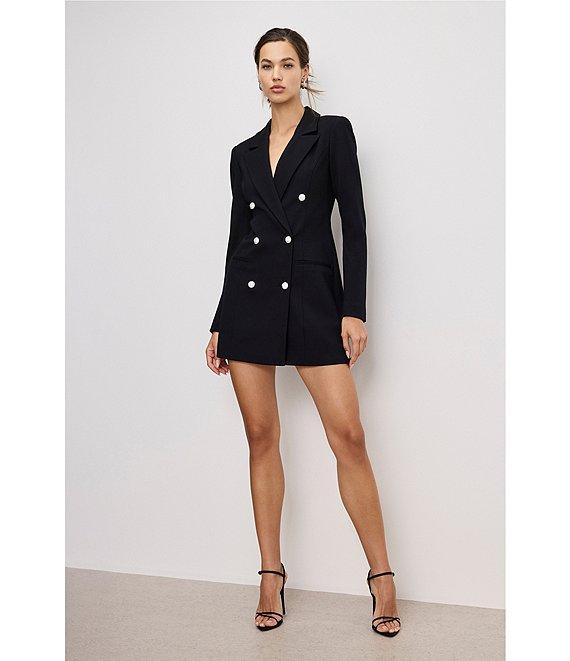Good American Ponte Notch Collar Long Sleeve Embellished Blazer Dress Product Image