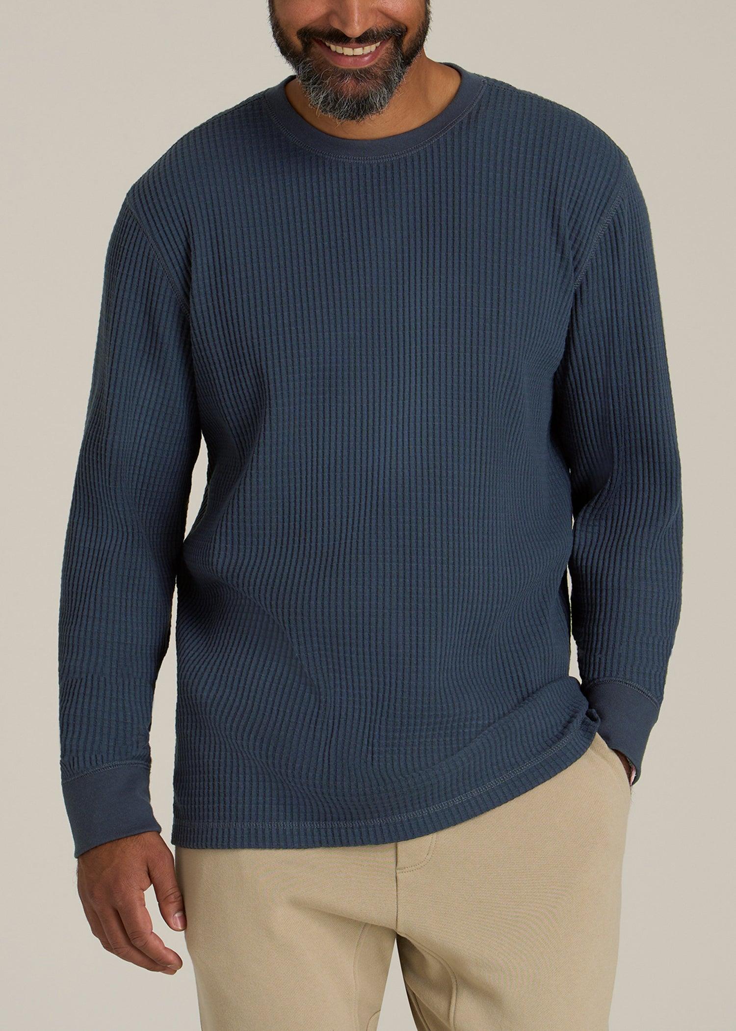 LJ&S Waffle Knit Crewneck Shirt for Tall Men in Evening Blue Product Image
