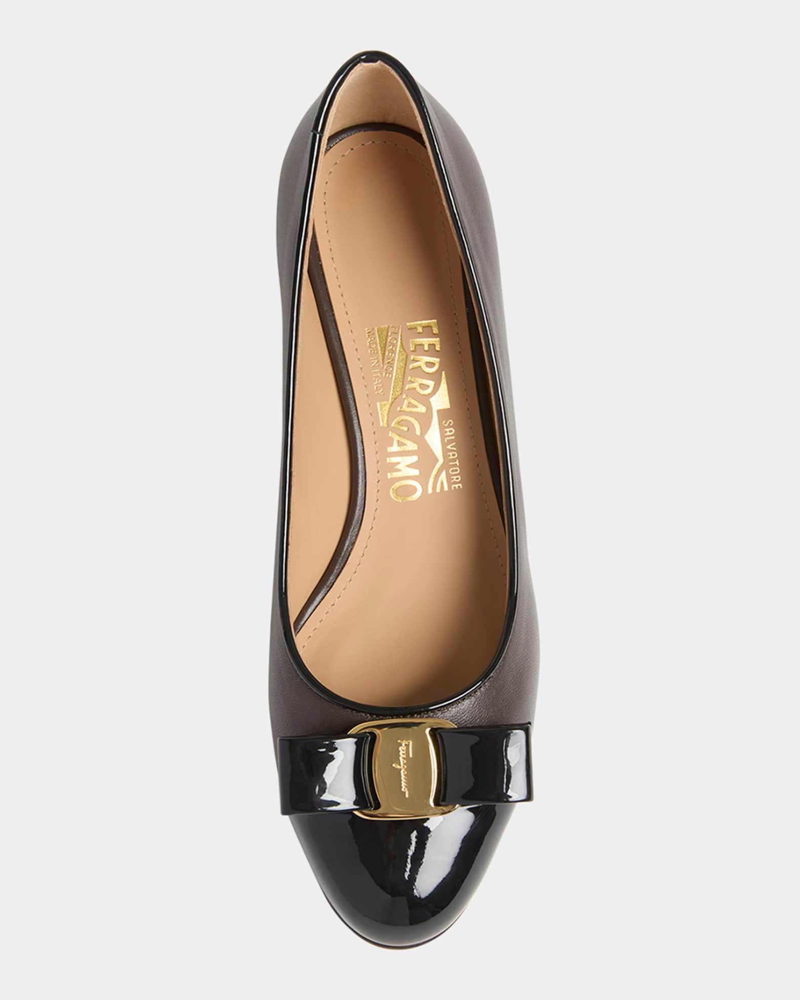 Vara Bicolor Leather Bow Low Pumps Product Image