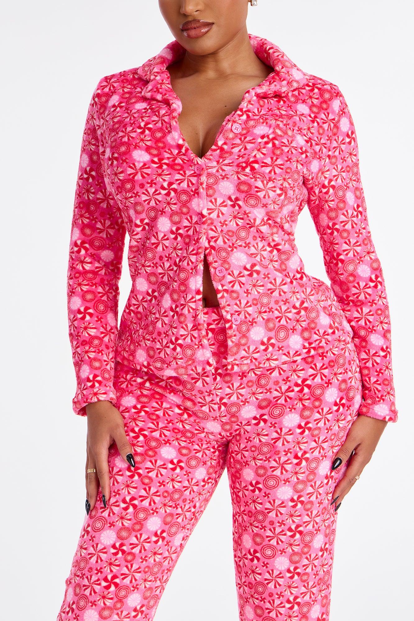 Peppermint Cutie Plush PJ Pant Set - Hot Pink Female Product Image
