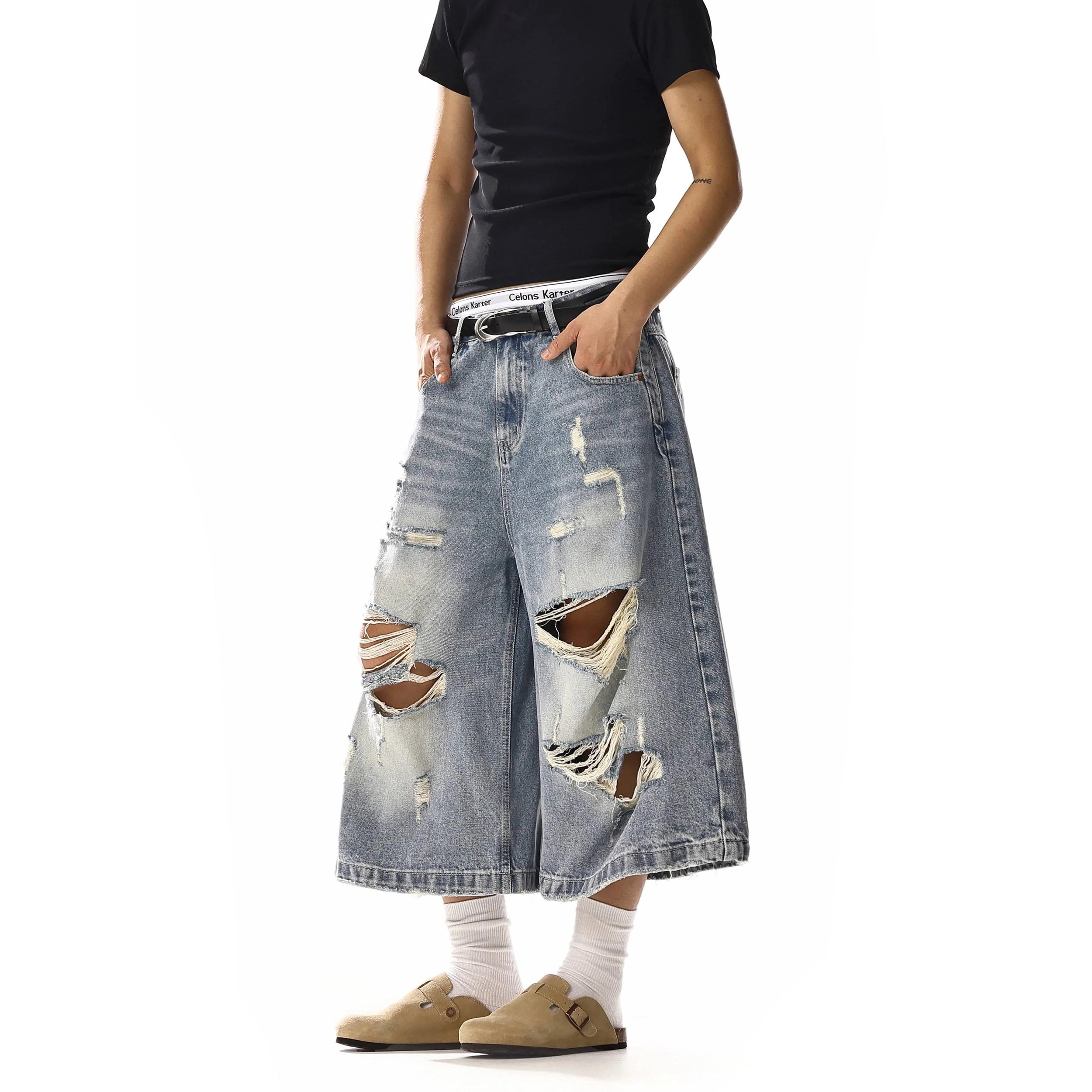 RT No. 18249 RIPPED BLUE DENIM SHORTS Product Image