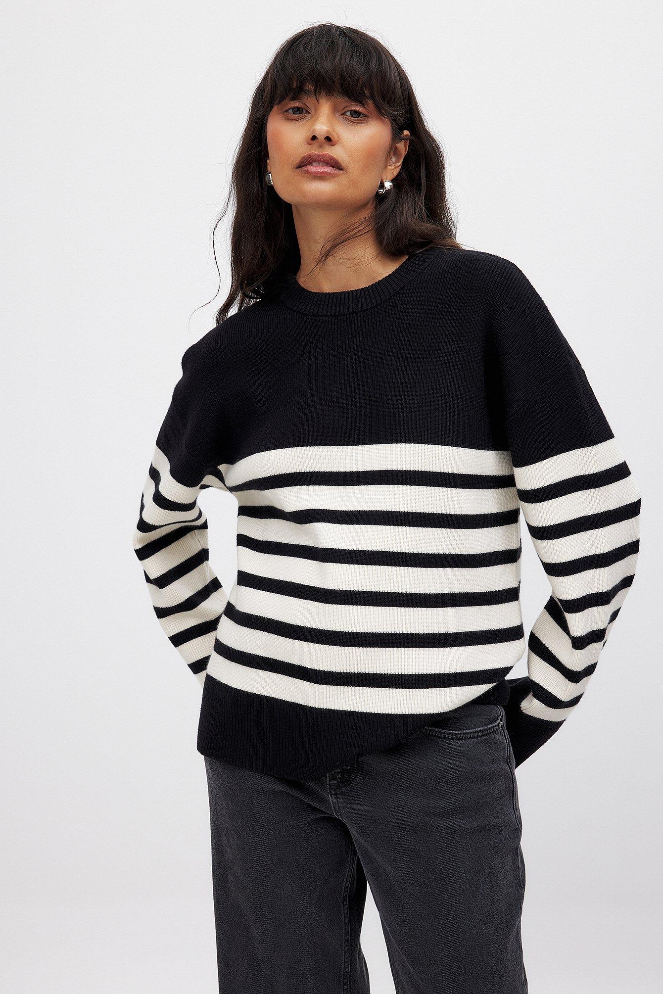 Round Neck Striped Knitted Sweater Product Image
