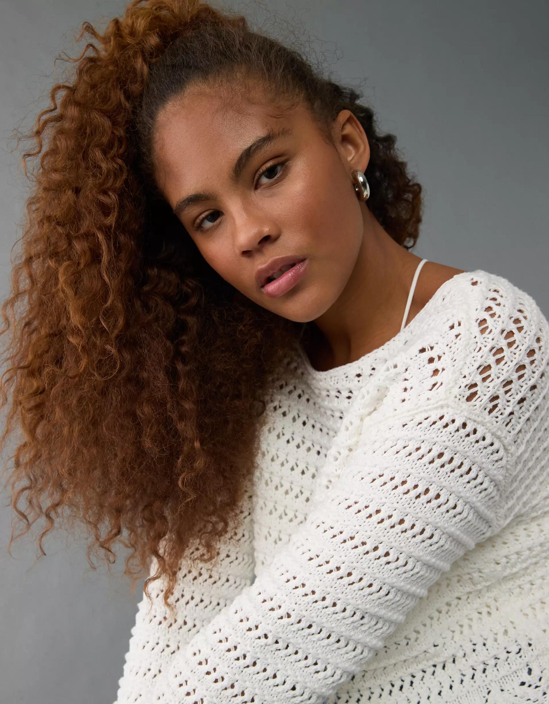 AE Ballet Neck Open Knit Sweater Product Image