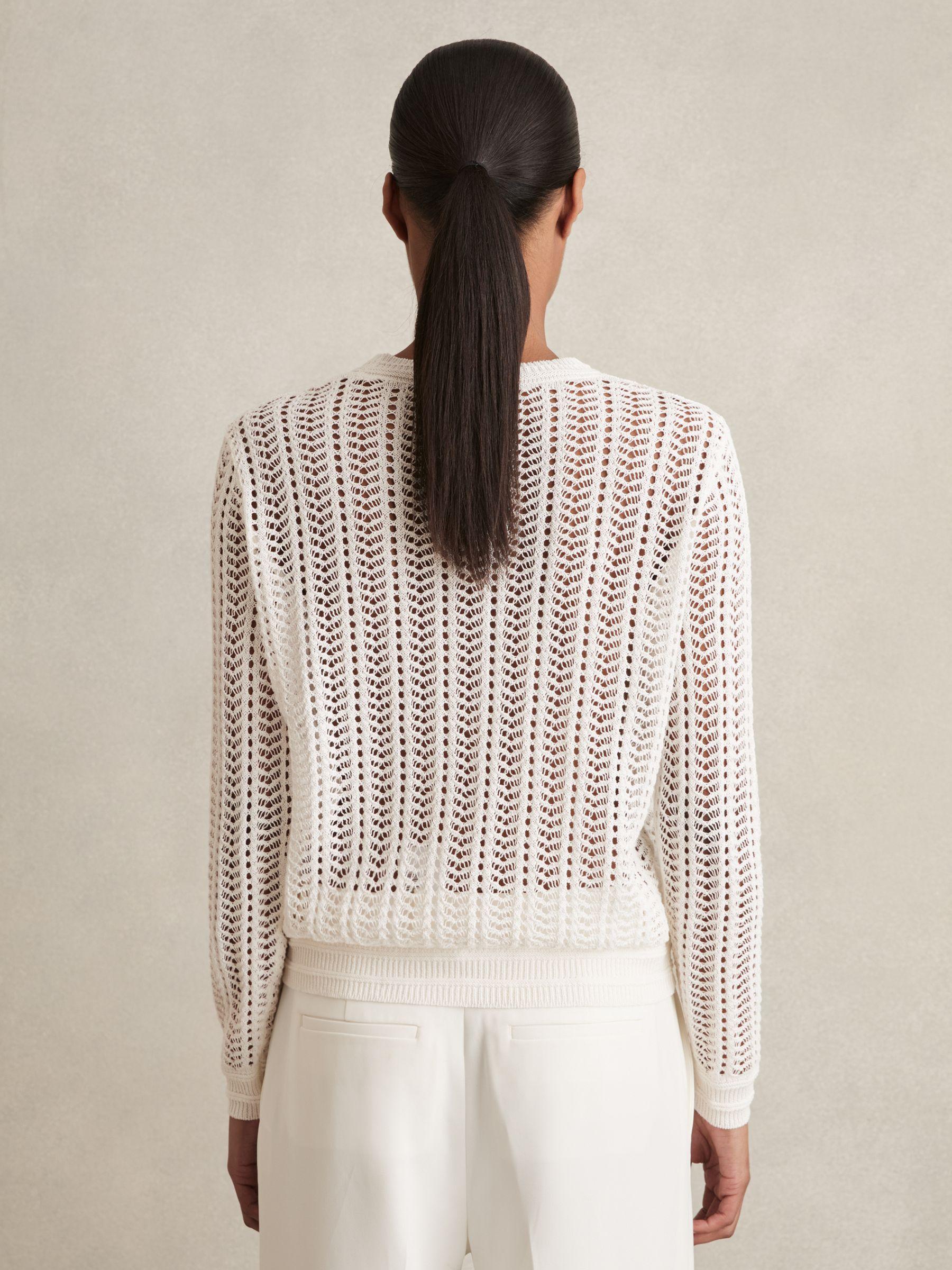 Open-Knit Crew-Neck Jumper in White Product Image