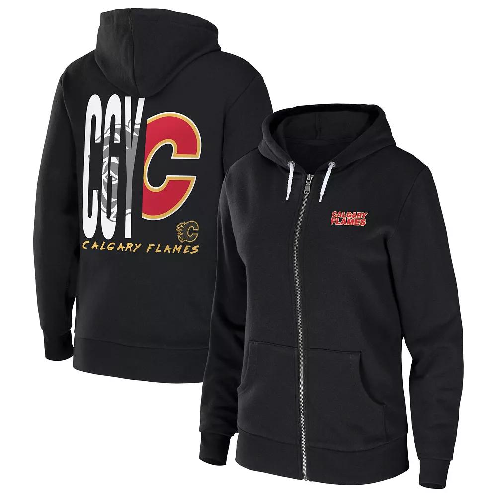 Women's WEAR by Erin Andrews Black Calgary Flames Sponge Fleece Full-Zip Hoodie,  Product Image