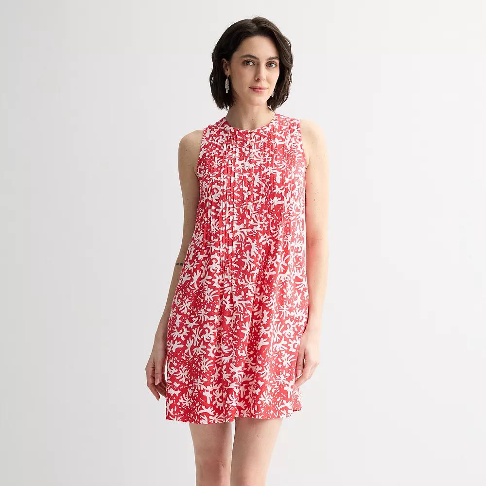 Petite Sonoma Goods For Life® Sleeveless Pintuck Dress, Women's, Size: Large Petite, Red Ivory Pink Product Image