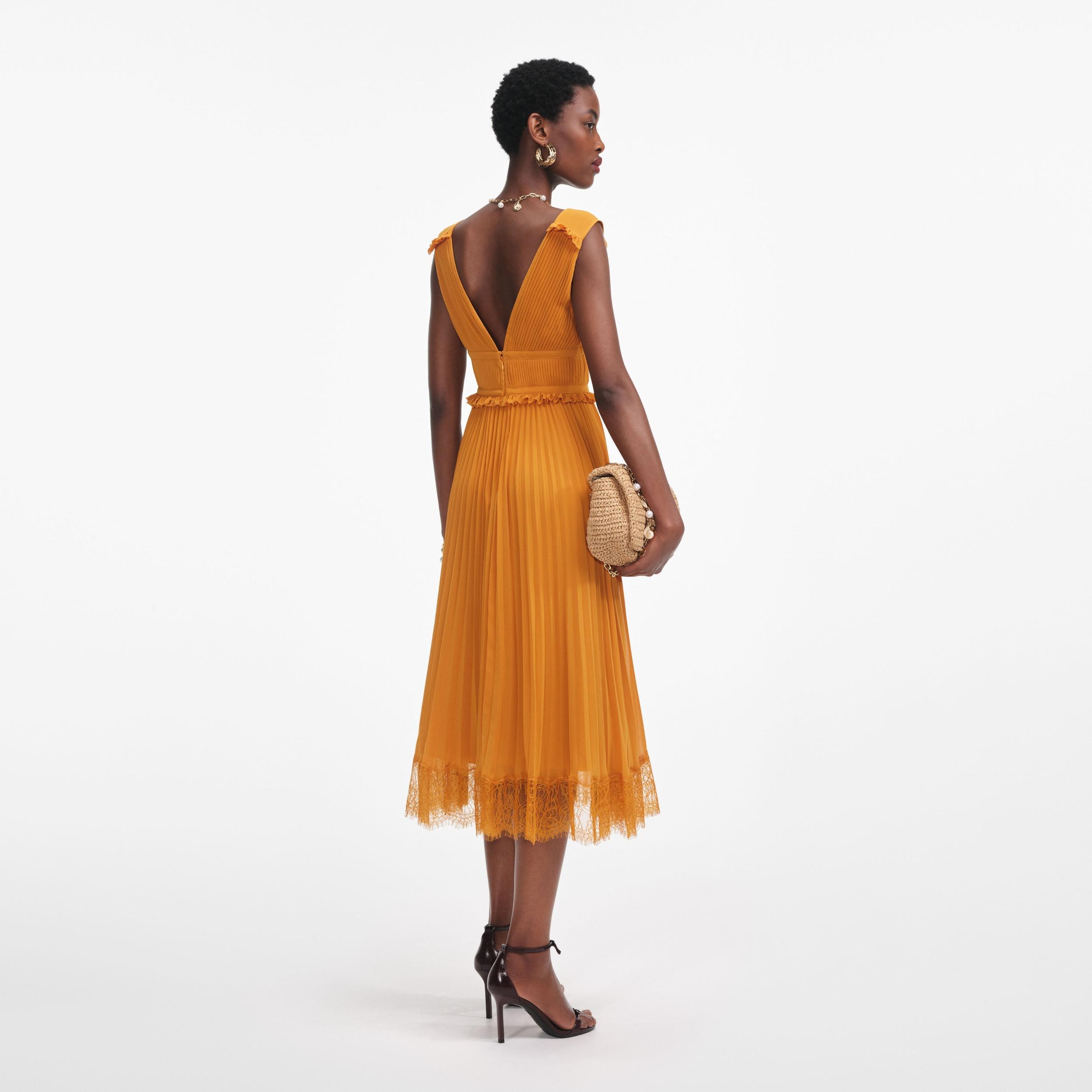 Burnt Orange Chiffon Midi Dress Product Image