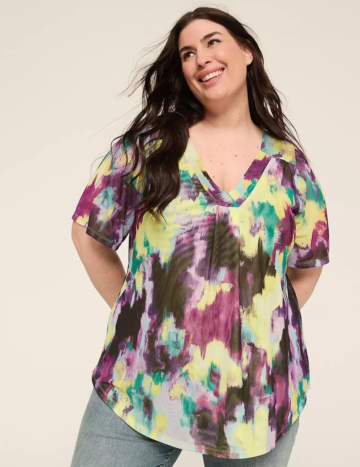 Mesh Flutter-Sleeve V-Neck Top Product Image