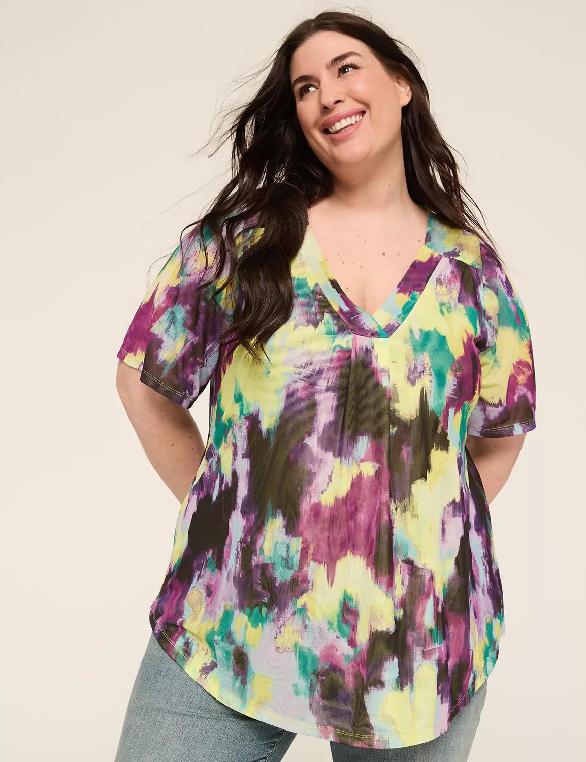 Mesh Flutter-Sleeve V-Neck Top Product Image