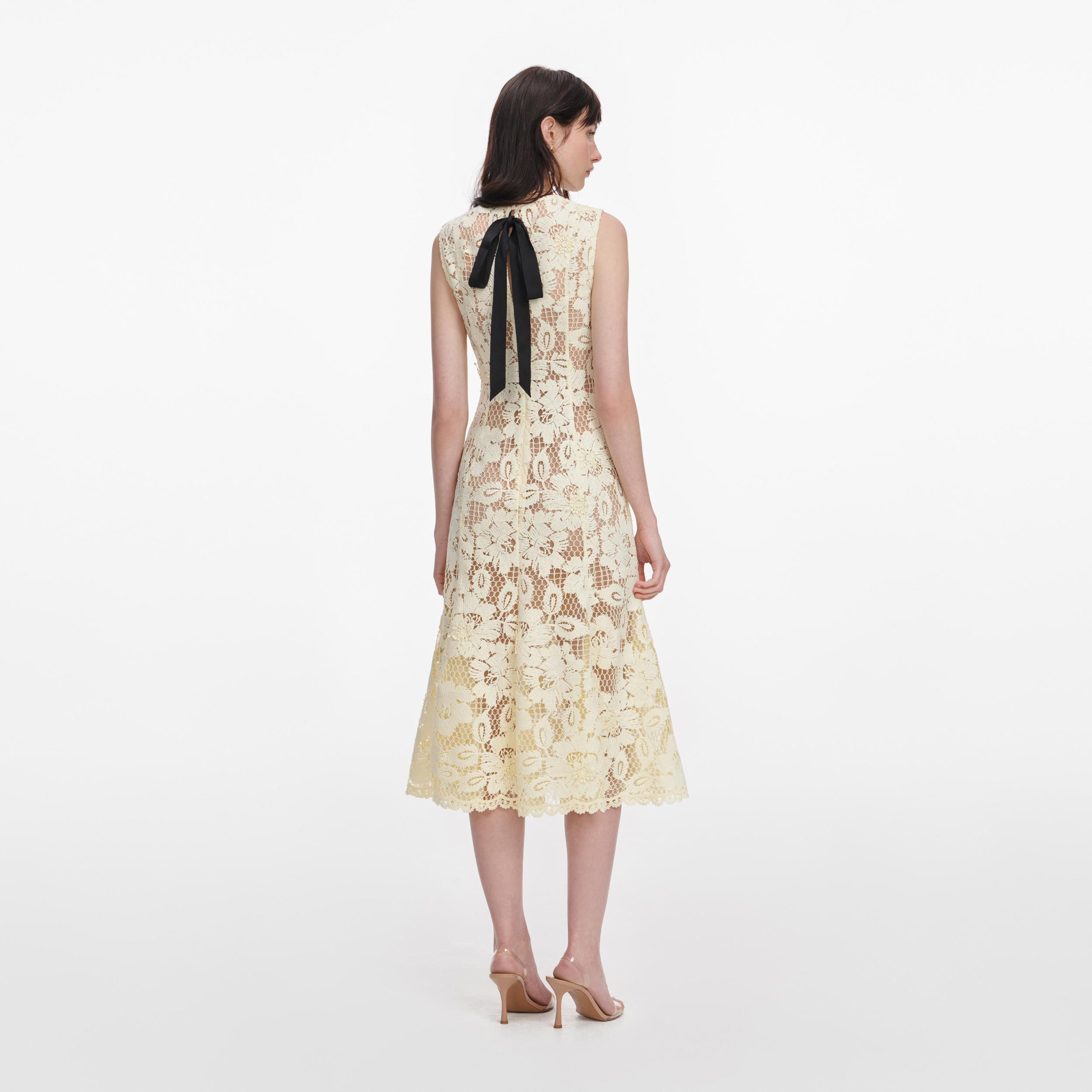 Yellow Crochet Lace Midi Dress Product Image