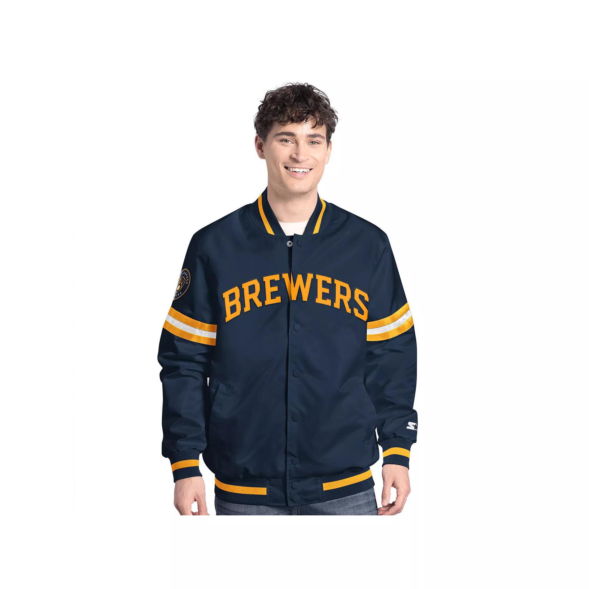 Men's Starter Navy Milwaukee Brewers Scout Full-Snap Varsity Jacket,  Product Image