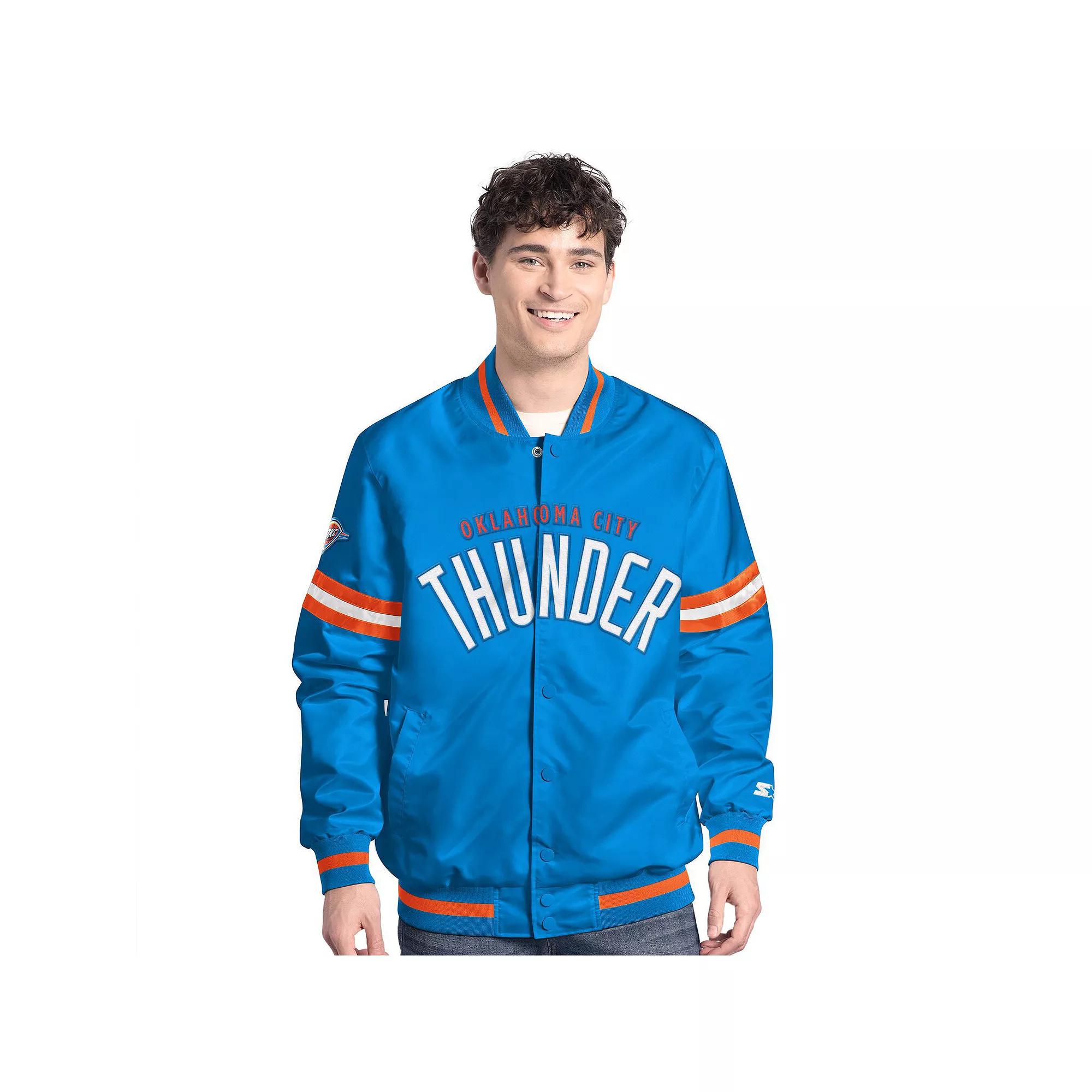 Men's Starter Blue/Orange Oklahoma City Thunder Scout Full Snap Varsity Jacket,  Product Image
