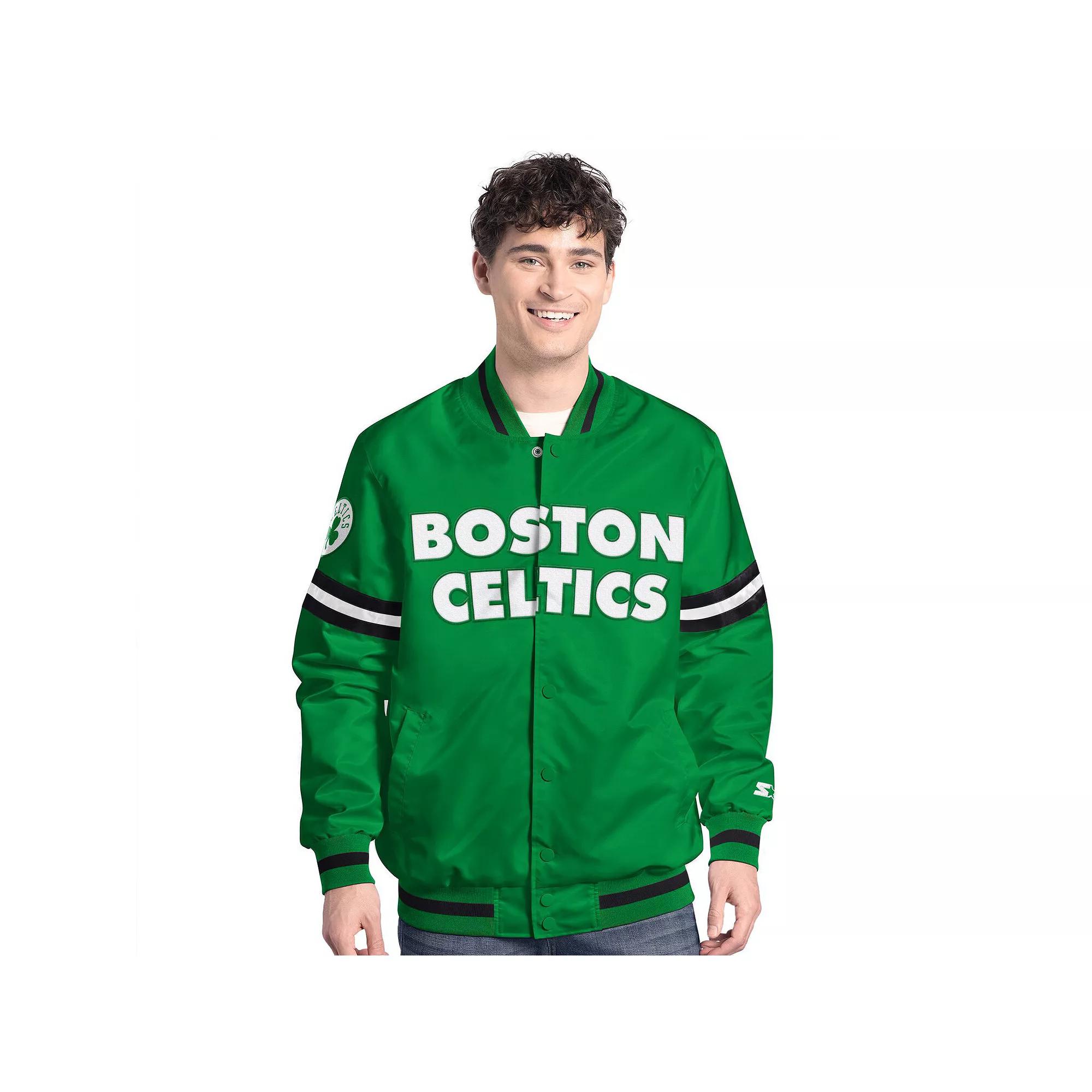 Men's Starter Kelly Green/Black Boston Celtics Scout Full Snap Varsity Jacket, Size: XL Product Image