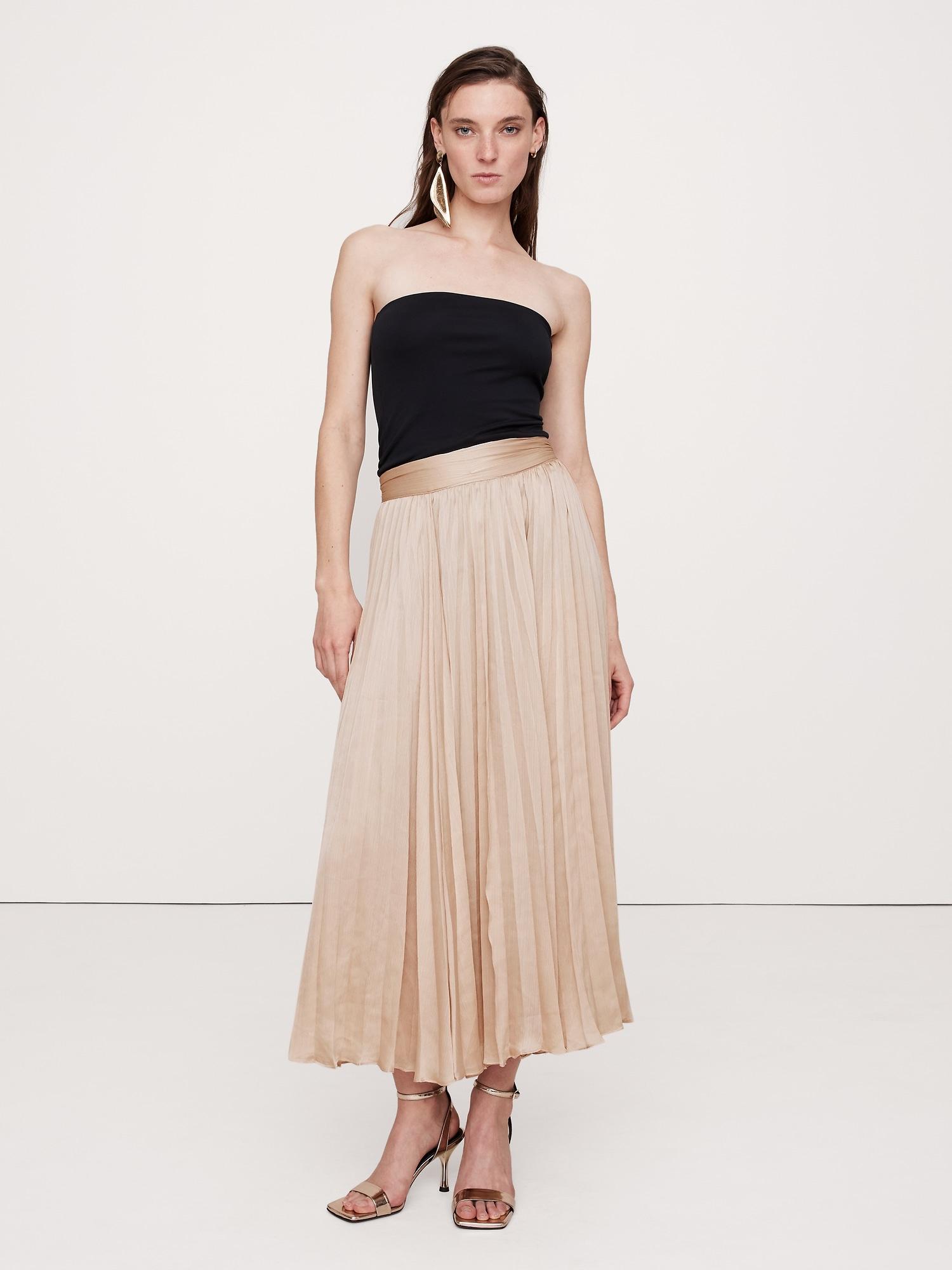 Crinkle Satin Pleated Midi Skirt Product Image