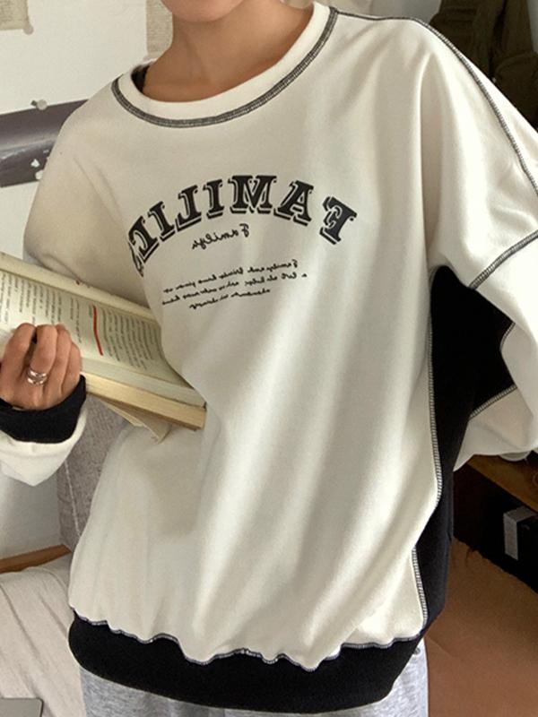 Letter Print Color Block Splice Sweatshirt Product Image
