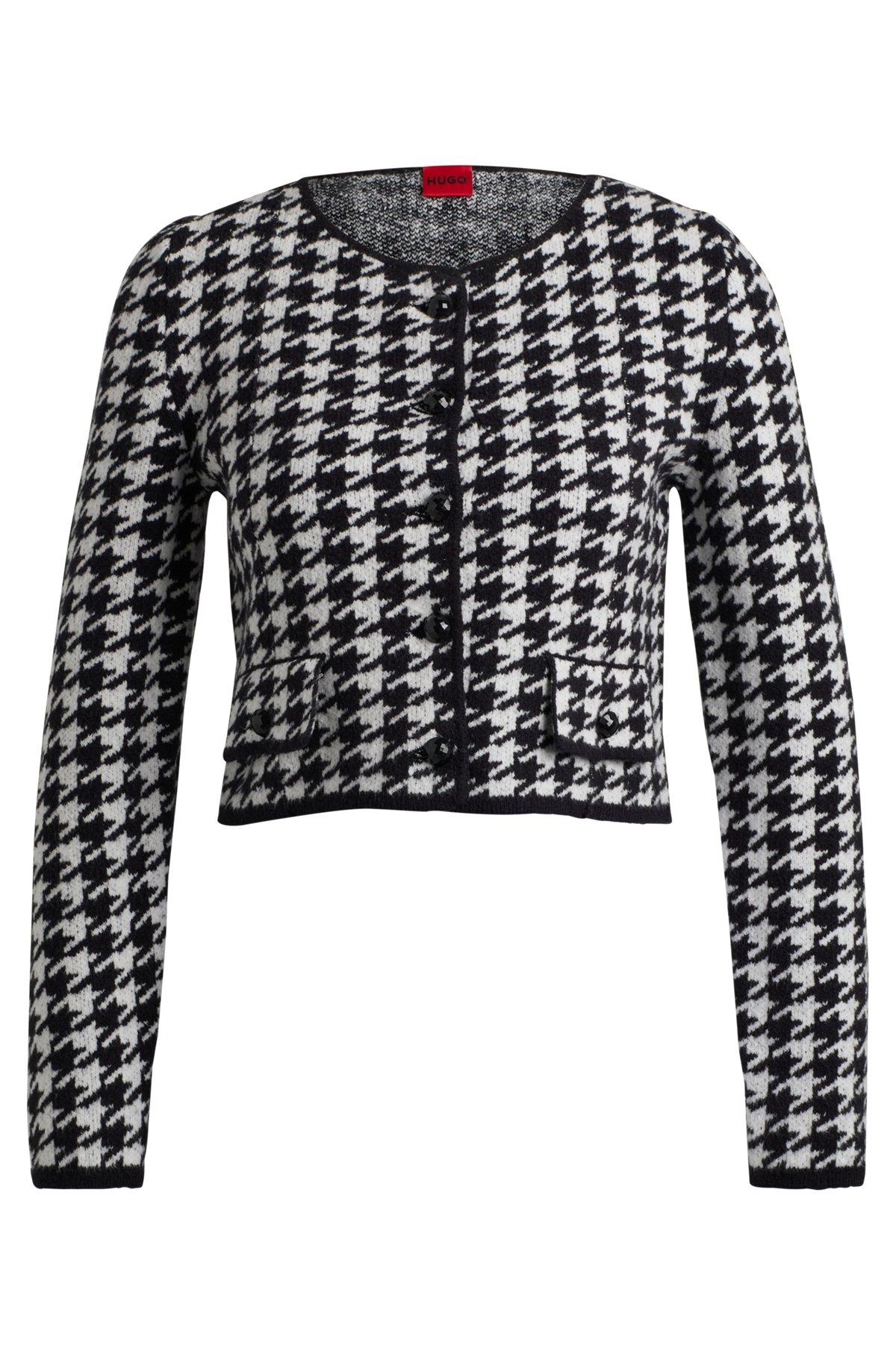Cropped cardigan in a houndstooth cotton blend Product Image